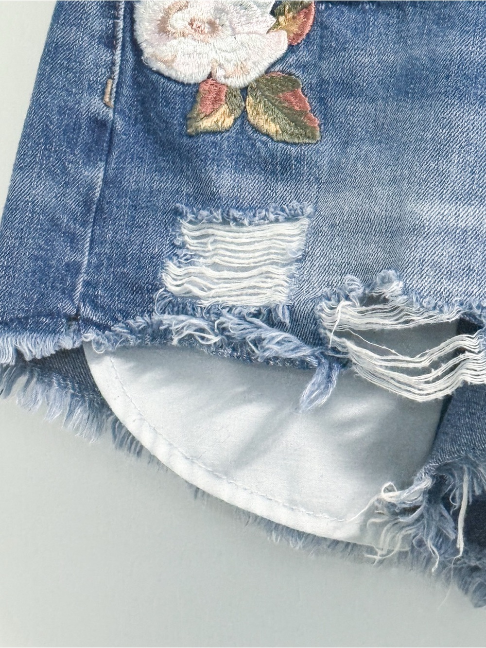 American Eagle Outfitters Embroidered Blue Denim Cutoff Shorts - Picture 7 of 17